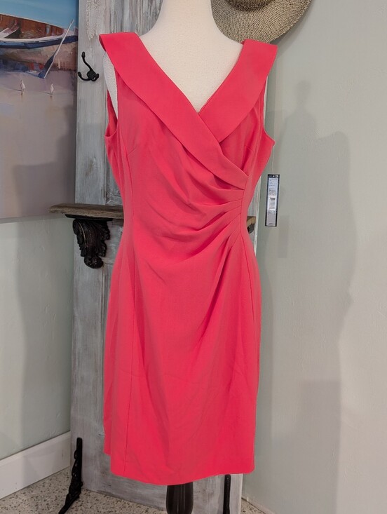 Tahari Dresses & Skirts - NWT Tahari Coral Pink Sleeveless Ruched V-Neck Midi Dress